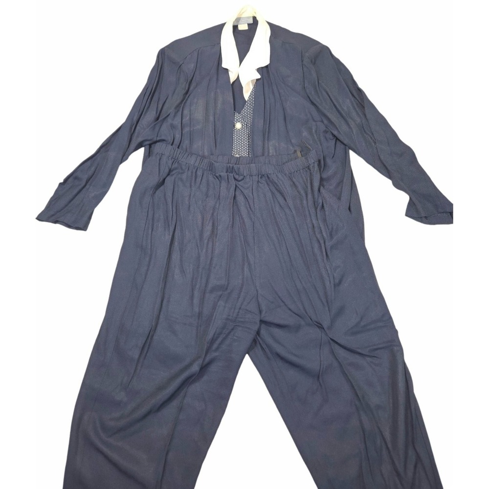VTG DE Frantoria Pantsuit Set Navy Blue White Mock Vest Pants 3pc Lagenlook 18P - Picture 1 of 10